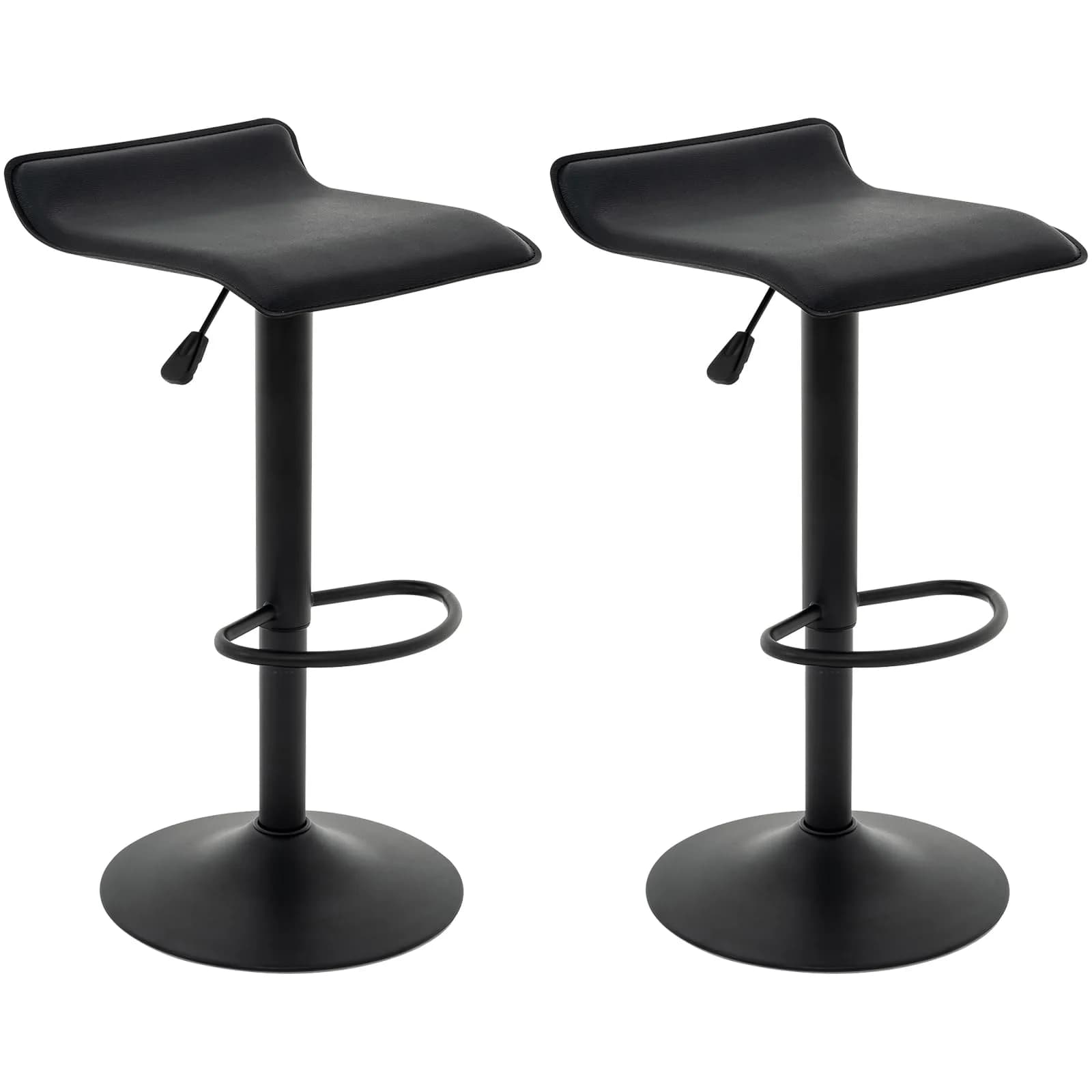Vogue Furniture Direct PU Leather Adjustable Swivel Backless Bar Stools Set of 2 | Modern, 24-31.5 inch, Black — Black, Black Base