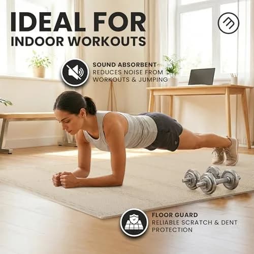 BeMaxx Interlocking EVA Foam Floor Tiles Workout Mat Set with Edge Pieces - 18 Tiles (18 sq ft), Warm Sand | Protects Floors from Scratches, Sweat & Noise thumbnail 9