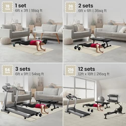 BeMaxx Interlocking EVA Foam Floor Tiles Workout Mat Set with Edge Pieces - 18 Tiles (18 sq ft), Warm Sand | Protects Floors from Scratches, Sweat & Noise thumbnail 3