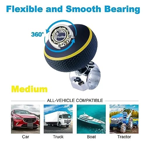 Hypersonic Steering Wheel Spinner Knob - Compatible with Standard Steering Wheels - Smooth Suicide Knob for Car, Tractor, Mower, Boat and Maneuver thumbnail 3