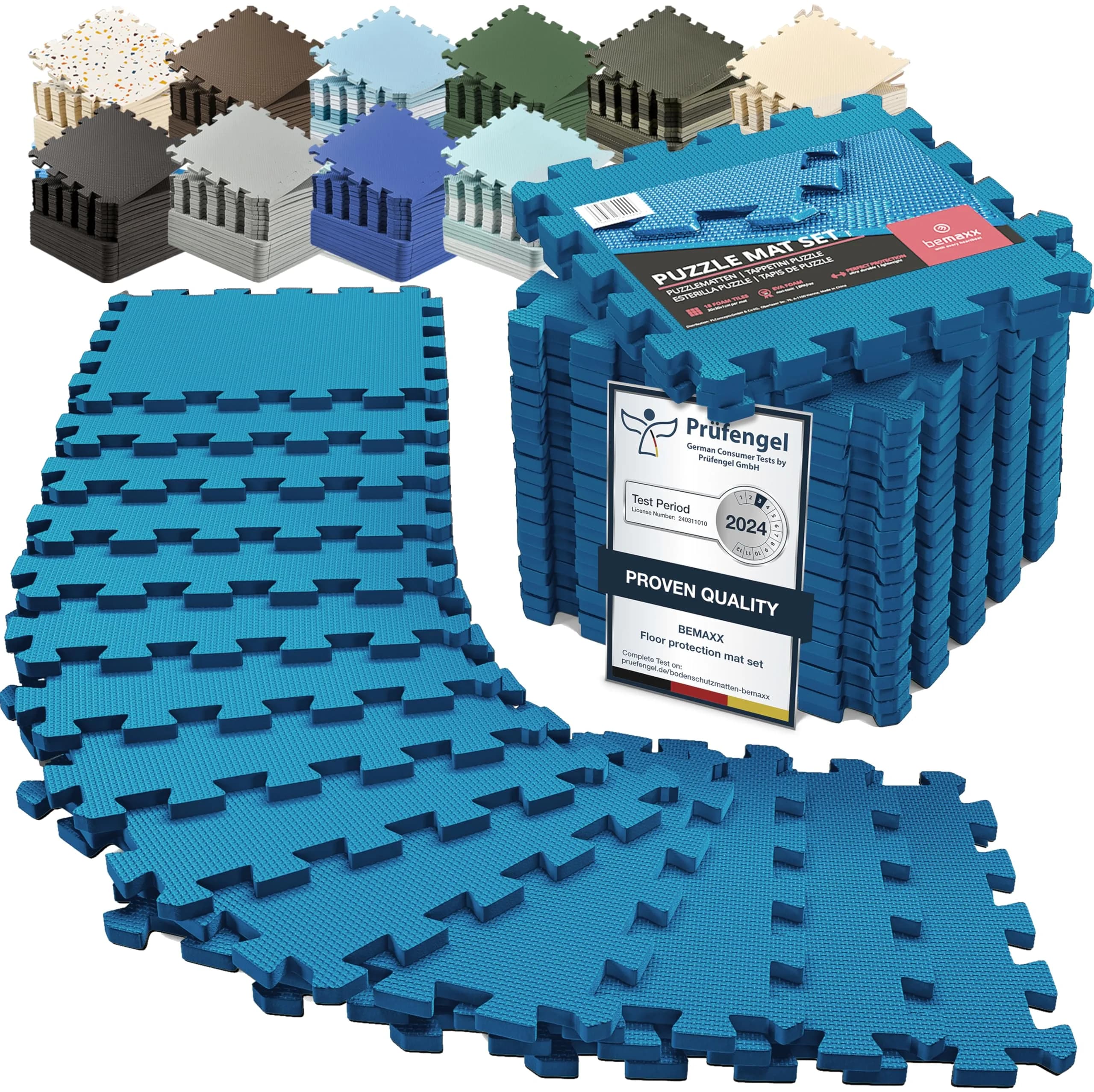 BeMaxx Interlocking EVA Foam Floor Tiles Workout Mat Set with Edge Pieces - 18 Tiles, 18 sq ft, Sky Blue | Protects Floors from Scratches, Noise & Sweat — Sky Blue