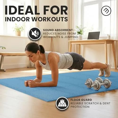 BeMaxx Interlocking EVA Foam Floor Tiles Workout Mat Set with Edge Pieces - 18 Tiles, 18 sq ft, Sky Blue | Protects Floors from Scratches, Noise & Sweat thumbnail 9