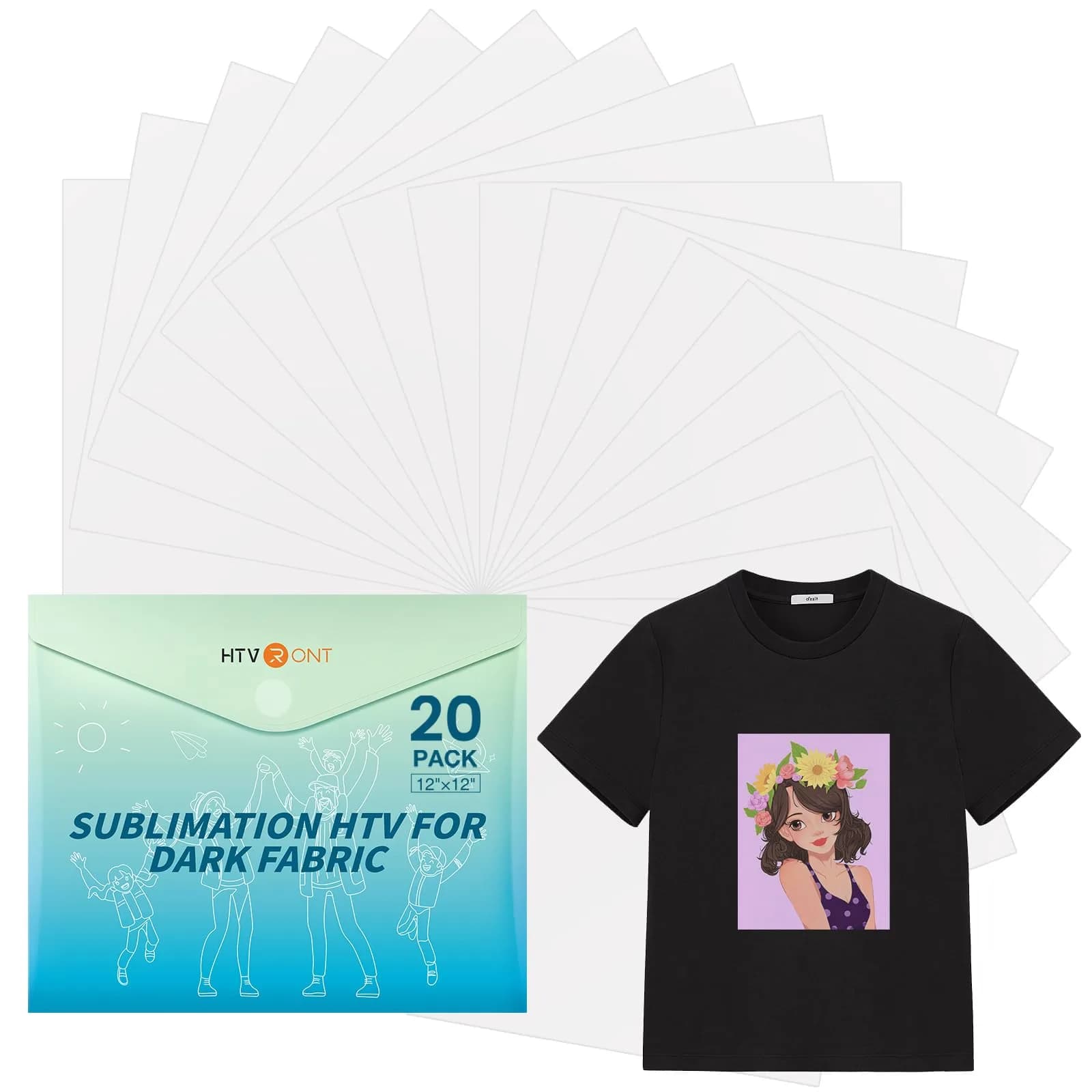 HTVRONT Sublimation HTV Sheets for Cotton Fabric Matte 12x12in (20 Pack) | Vivid Colors on Dark & Light Cotton thumbnail 1