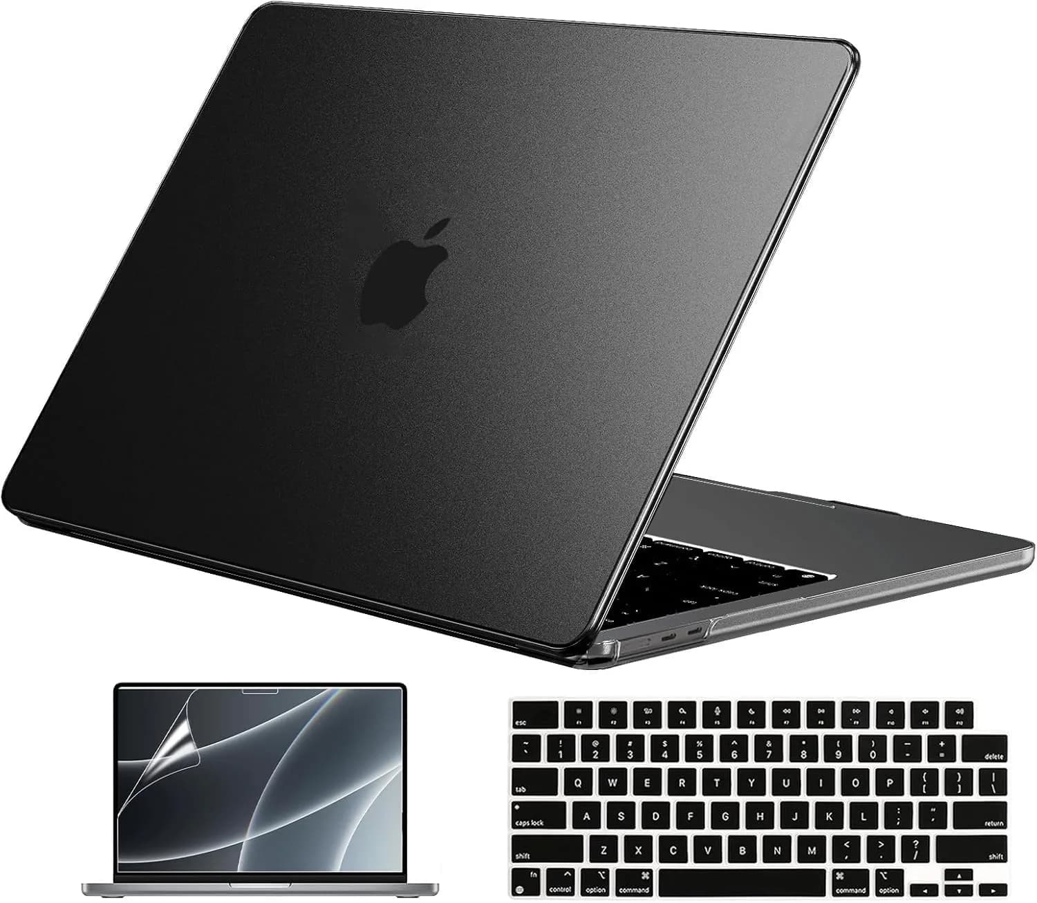 EooCoo Hard Case for MacBook Air 15 inch M2-M5 (A2941/A3114/A3241/A3448) with Keyboard Cover & Screen Protector, Frost Black