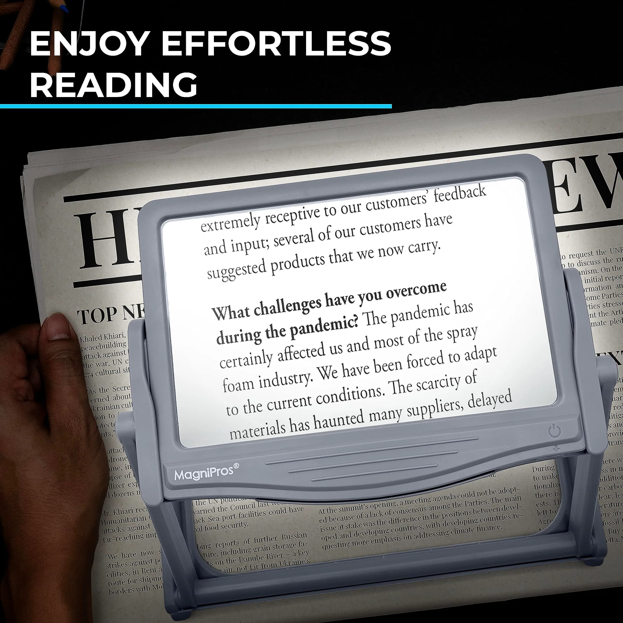 MagniPros 5X Large LED Page Magnifier with Stand 15.6 cm (6.14 in) | Eye-Caring Light Modes for Low Vision Seniors - view 6