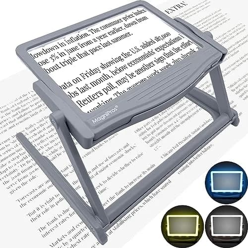 MagniPros 5X Large LED Page Magnifier with Stand 15.6 cm (6.14 in) | Eye-Caring Light Modes for Low Vision Seniors thumbnail 1