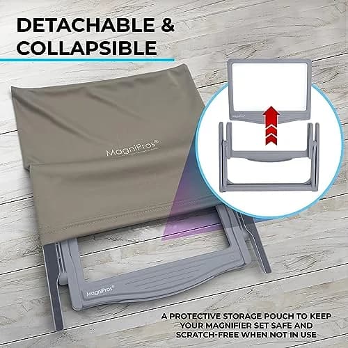 MagniPros 5X Large LED Page Magnifier with Stand 15.6 cm (6.14 in) | Eye-Caring Light Modes for Low Vision Seniors thumbnail 7