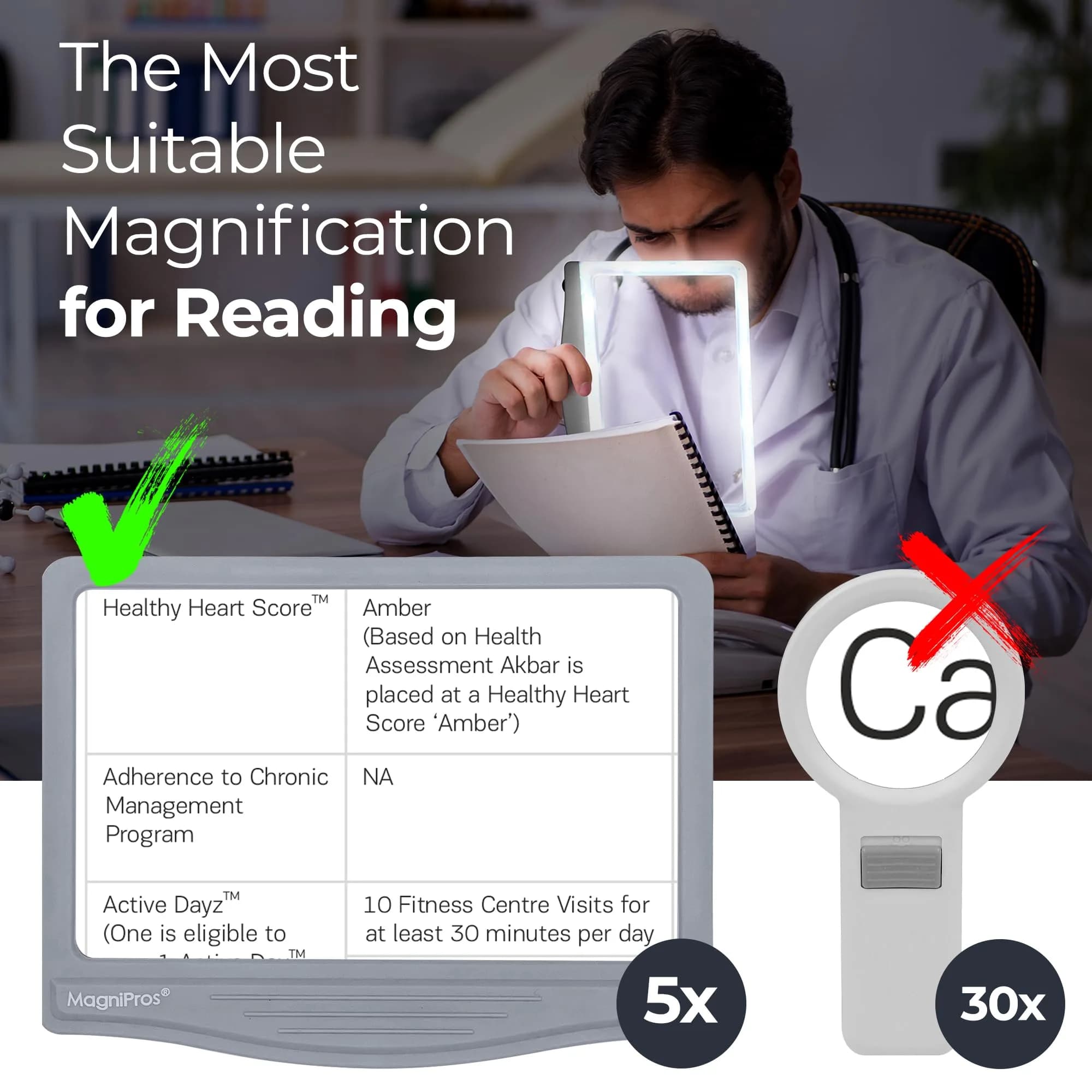 MagniPros 5X Large LED Page Magnifier with Stand 15.6 cm (6.14 in) | Eye-Caring Light Modes for Low Vision Seniors - view 9
