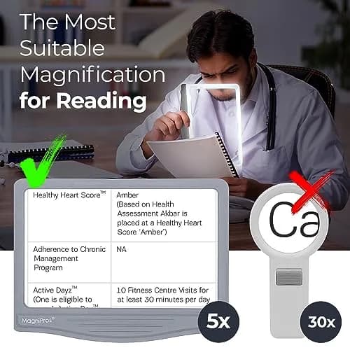 MagniPros 5X Large LED Page Magnifier with Stand 15.6 cm (6.14 in) | Eye-Caring Light Modes for Low Vision Seniors thumbnail 9