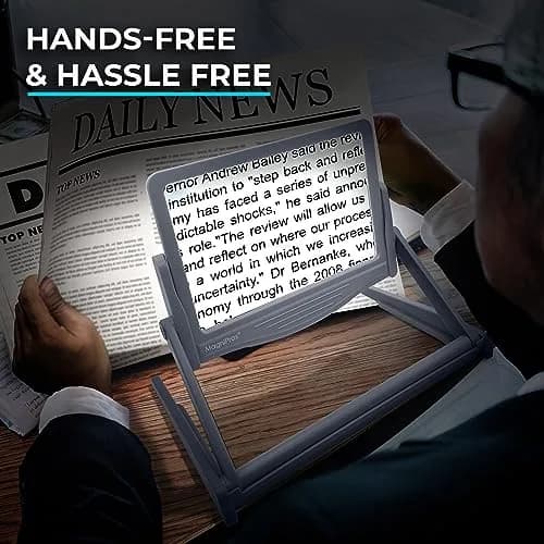 MagniPros 5X Large LED Page Magnifier with Stand 15.6 cm (6.14 in) | Eye-Caring Light Modes for Low Vision Seniors thumbnail 2