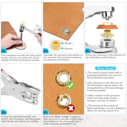 PAXCOO Grommet Tool Kit 12mm 1/2 Inch | Light Duty Decorative Grommets for Leather & Crafts thumbnail 4
