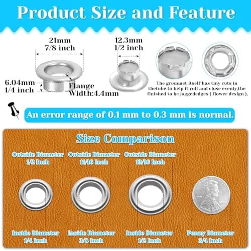 PAXCOO Grommet Tool Kit 12mm 1/2 Inch | Light Duty Decorative Grommets for Leather & Crafts thumbnail 2