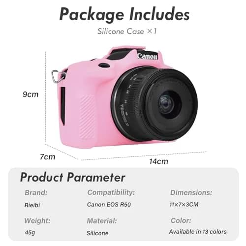 Rieibi Pink Silicone Camera Case for Canon EOS R50 | Lightweight Grip Cover Body Skin thumbnail 2