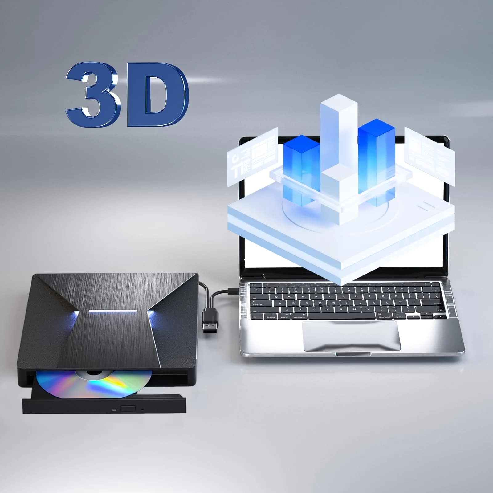 MthsTec External Blu-ray Drive with USB 3.0 & Type-C - Portable BD Player for Laptops & Desktops - view 2