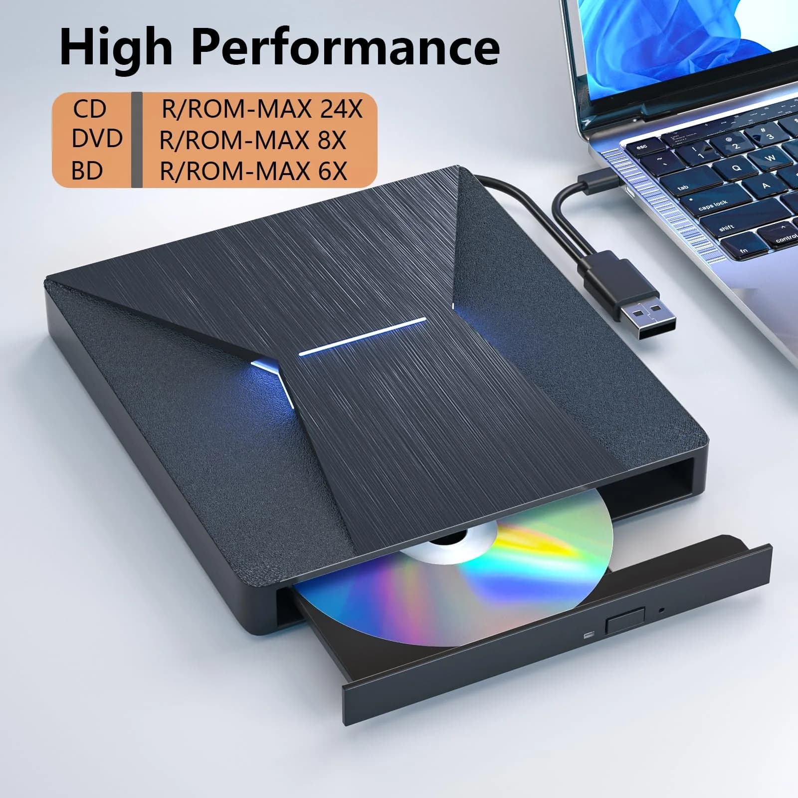 MthsTec External Blu-ray Drive with USB 3.0 & Type-C - Portable BD Player for Laptops & Desktops - view 3
