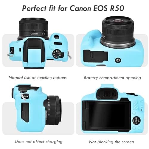 Rieibi EOSR50 EOS R50 Case, Soft Silicone Protective Cover for Canon EOS R50, Lightweight Camera Grip & Body Skin - Light Blue thumbnail 3