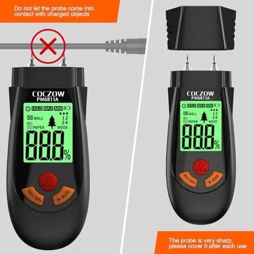 coczow Wood Moisture Meter 136mm x 54mm x 28mm | Accurate, Portable & Fast for Wood & Walls thumbnail 6