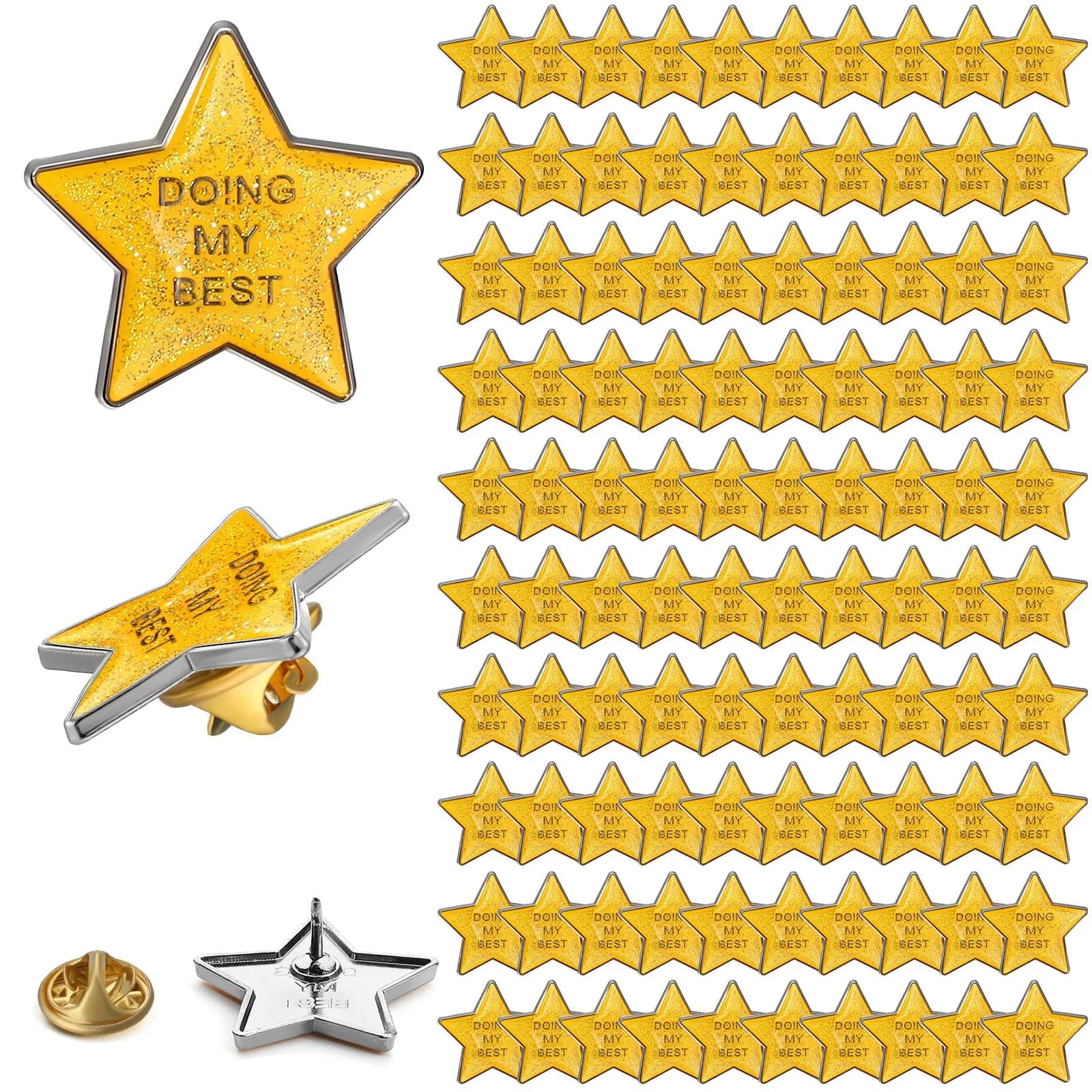 Unittype 100 Pcs Golden Star Pins | Employee Appreciation Gift | 2.54cm (1 inch) Diameter