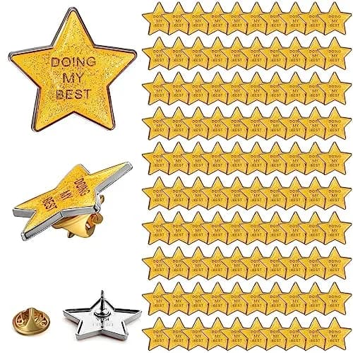 Unittype 100 Pcs Golden Star Pins | Employee Appreciation Gift | 2.54cm (1 inch) Diameter thumbnail 1