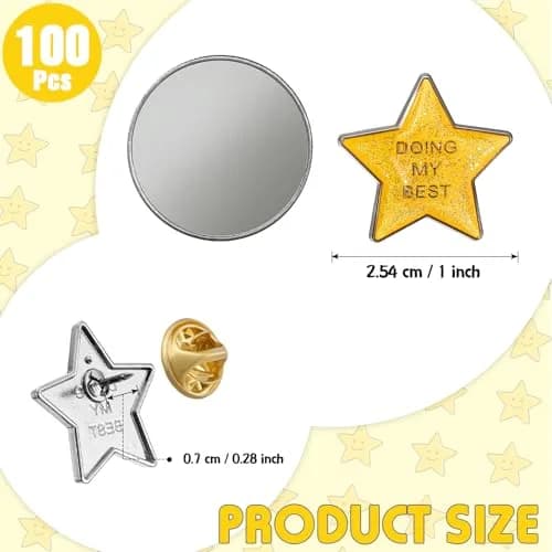Unittype 100 Pcs Golden Star Pins | Employee Appreciation Gift | 2.54cm (1 inch) Diameter thumbnail 2