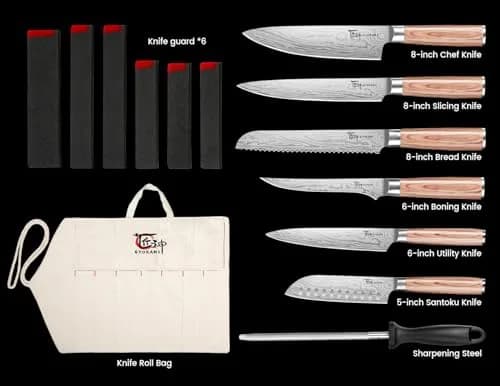 SYOKAMI 14pcs Chef Knife Set with Roll Bag | Japanese High Carbon Steel, Pakkawood Handles, Travel & Outdoor Ready thumbnail 6