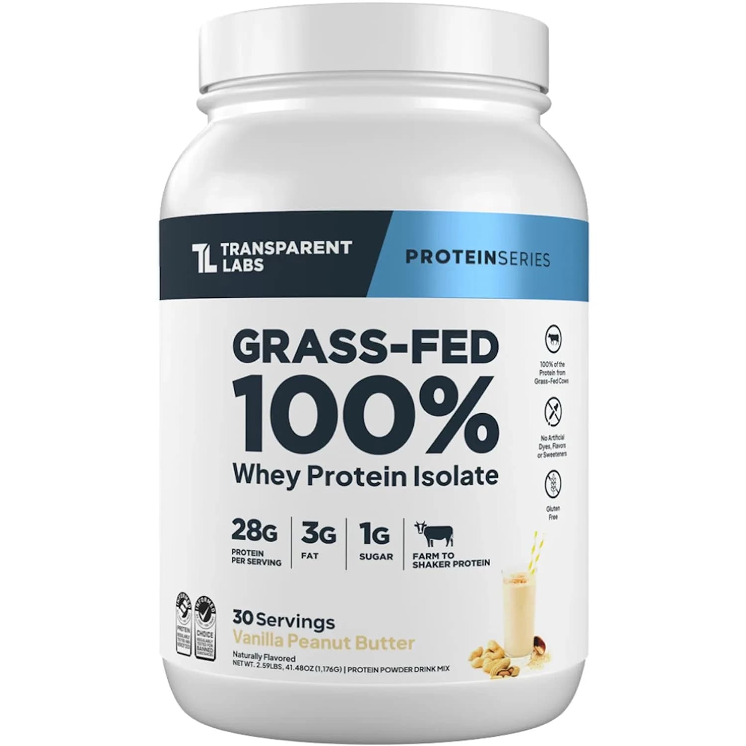 Transparent Labs Grass-Fed Whey Protein Isolate Variety Pack | 189ml (6.26 Fl Oz) | 28g Protein Per Serving — Vanilla Peanut Butter