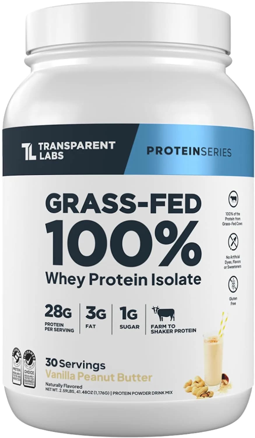 Transparent Labs Grass-Fed Whey Protein Isolate Vanilla Peanut Butter 1.03 kg (2.27 lb) | 28g Protein Per Serving - main product image