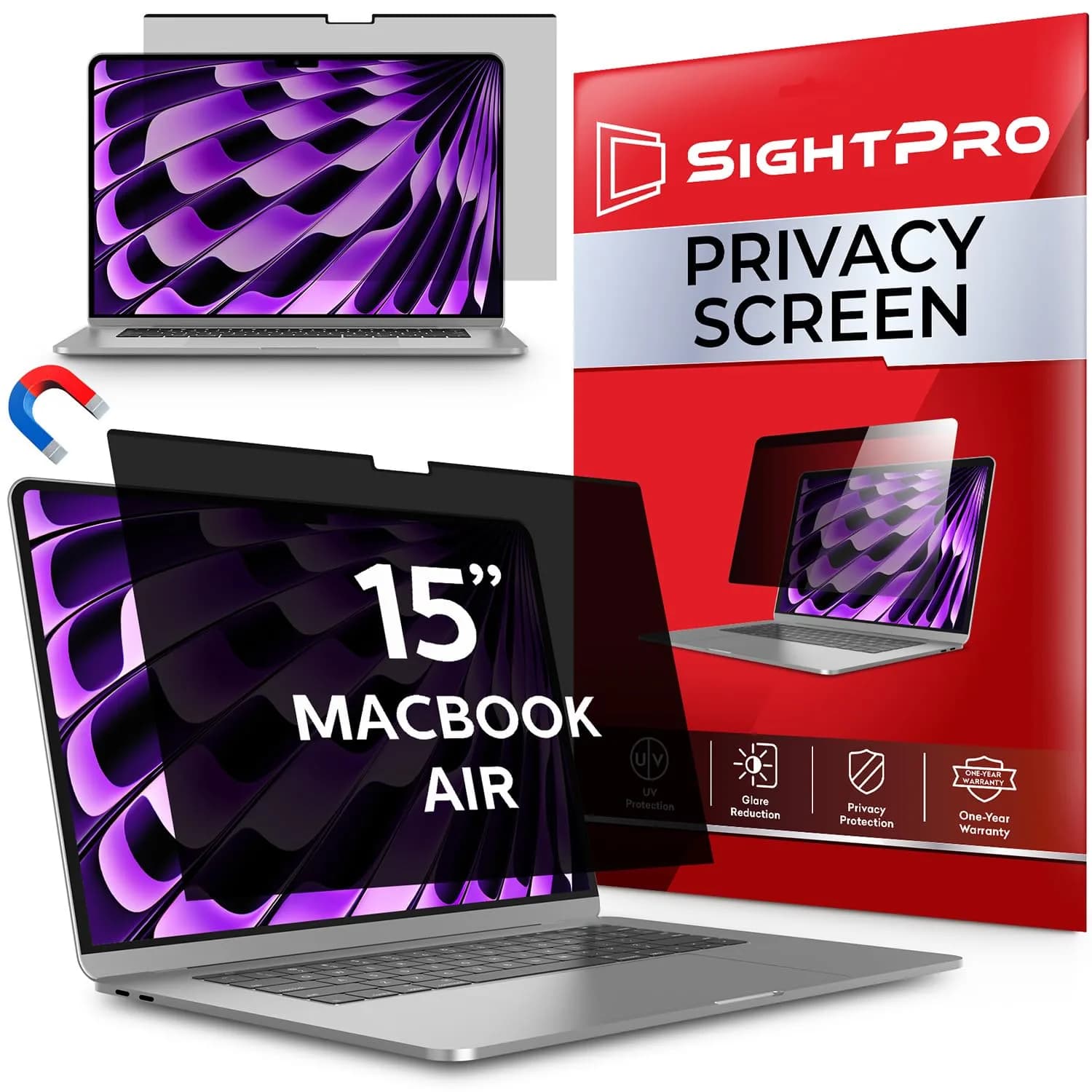 SightPro Magnetic Privacy Screen for MacBook Air 15 Inch (2023-2026 M2-M5) | Black, Dual Finish, Anti-Glare