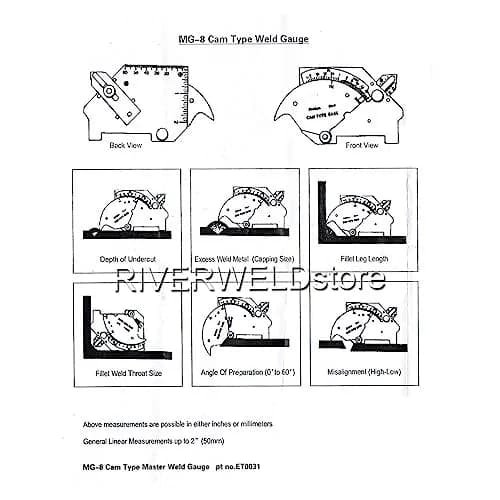 RIVERWELD Bridge Cam Gauge Welding Inspection Depth of Undercut 50mm (2") | Measures Weld Undercut, Pitting, Fillet Size & Misalignment thumbnail 6