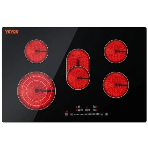 VEVOR 30-inch 5-Burner Electric Cooktop 8600W 220-240V | Radiant Glass Surface with Sensor Touch Controls & Timer thumbnail 1