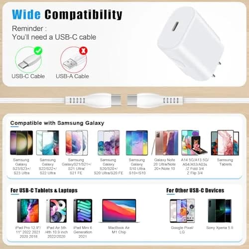 VIFIGEN 25W USB-C Charger with 6FT Cable | Fast Charging for Samsung & Pixel Phones thumbnail 5