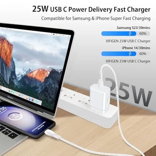 VIFIGEN 25W USB-C Charger with 6FT Cable | Fast Charging for Samsung & Pixel Phones thumbnail 2