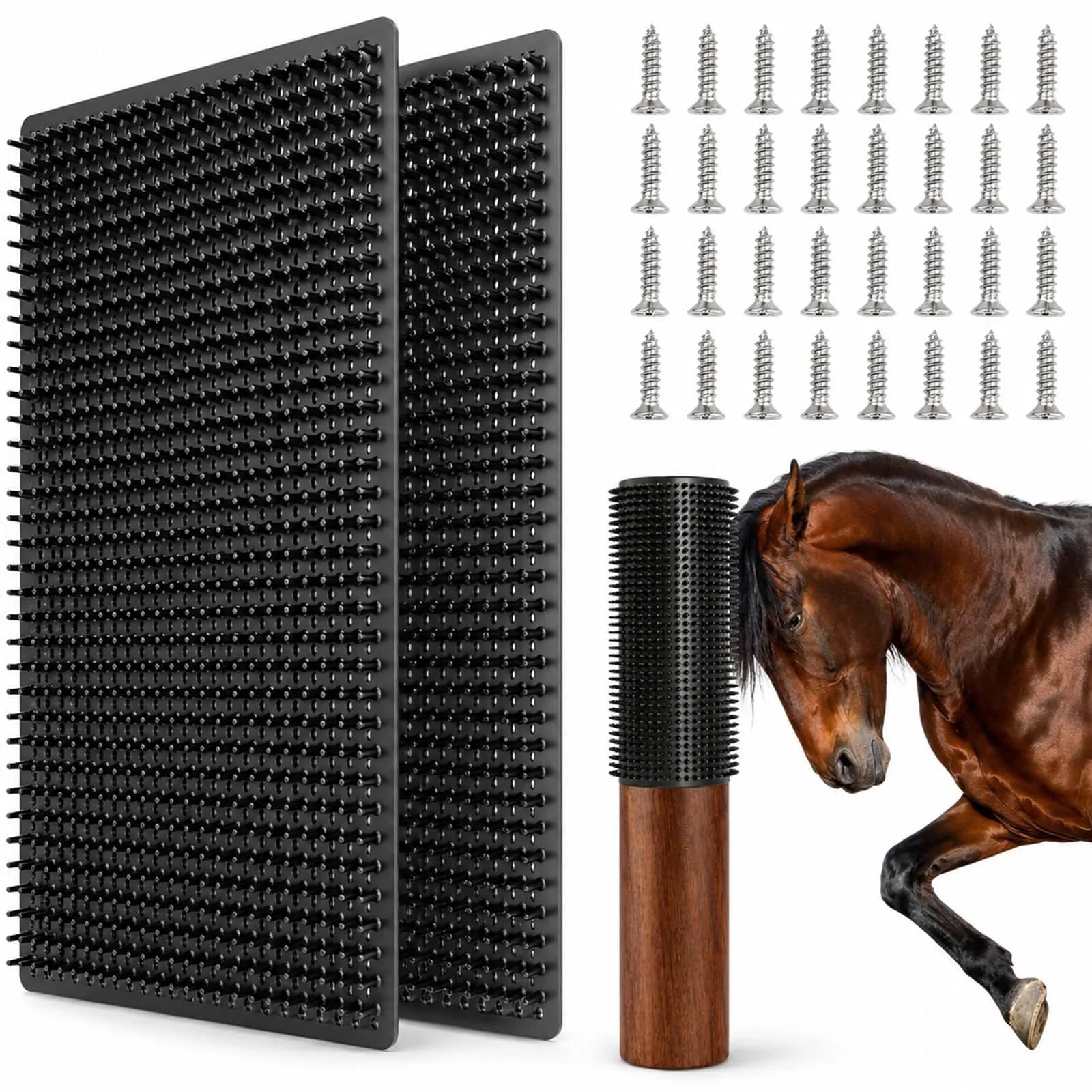 GINDOOR Horse Scratching Post Pad 14.17" x 11.85" | Durable Soft Rubber for Horses & Livestock