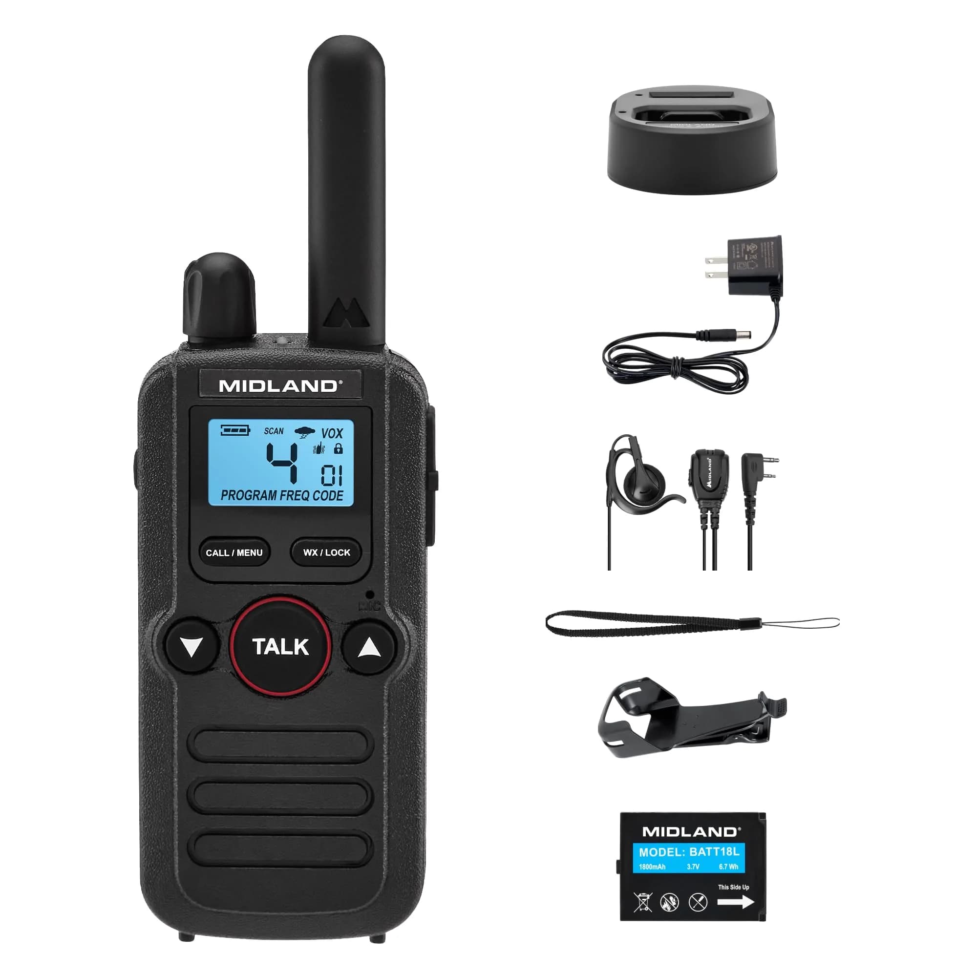 Midland BR180 BizTalk UHF Two-Way Radio 1W | 56 Channels, Black, 1 Pack — Black
