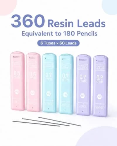 Four Candies Pastel Mechanical Pencil Set with Case, 3 Sizes (0.5mm, 0.7mm, 0.9mm) | 360 Leads, 3 Erasers, 9 Refills thumbnail 3