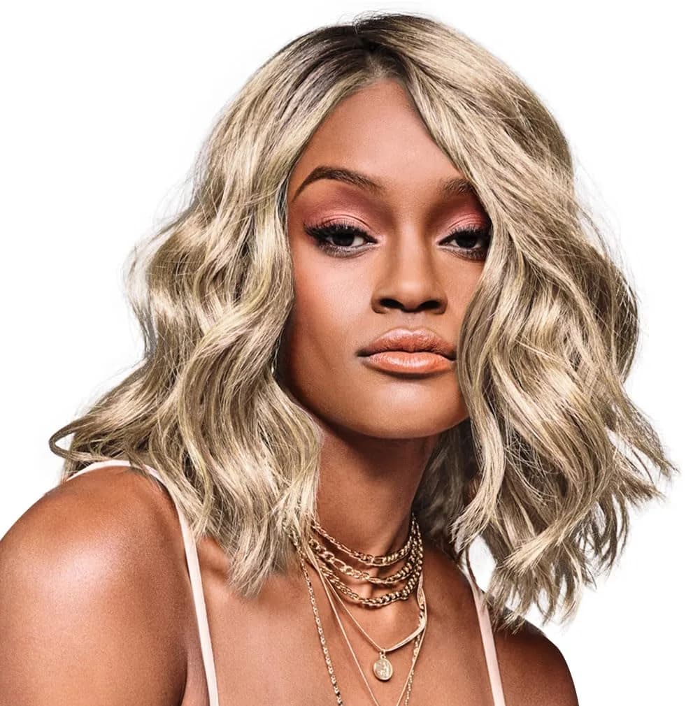 Hair u wear Kim Kimble Jordan Shoulder-Length Layered Lob Wig with Beachy Texture, Average Cap, MC613SS Vanilla Bean