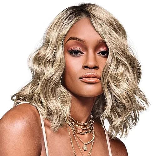 Hair u wear Kim Kimble Jordan Shoulder-Length Layered Lob Wig with Beachy Texture, Average Cap, MC613SS Vanilla Bean thumbnail 1
