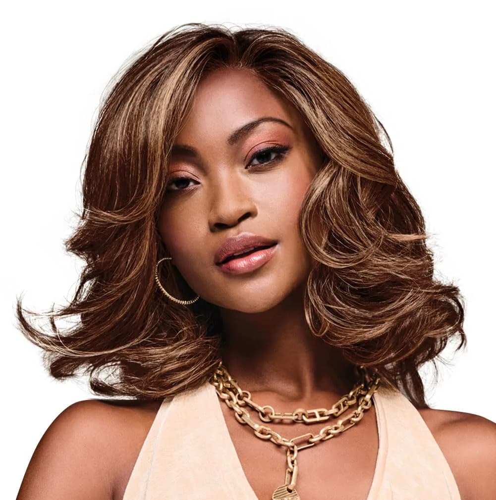 Hair u wear Kim Kimble Jasmine Shoulder-Length Wig with Lush Layers and Glam Volume, Average Cap, MC30 29SS Cinnamon Spice