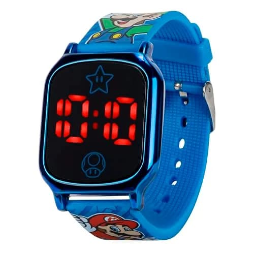 Accutime Super Mario Kids Digital Watch 20mm Blue Silicone Strap | Touch-Activated LED, Fun Mario & Luigi Design (70-120 chars) thumbnail 5