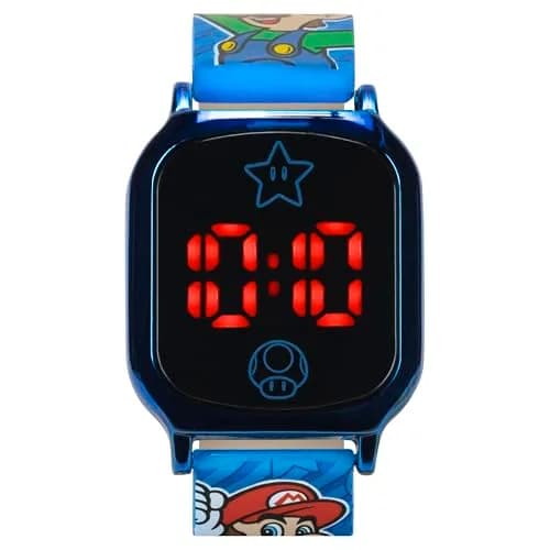 Accutime Super Mario Kids Digital Watch 20mm Blue Silicone Strap | Touch-Activated LED, Fun Mario & Luigi Design (70-120 chars) thumbnail 6