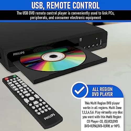 Philips All-Region DVD Player with RCA Cable & Remote | Plays CD, DVD, DVD±R/RW, MP3 (Black) thumbnail 6