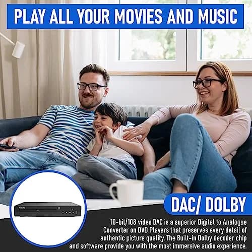 Philips All-Region DVD Player with RCA Cable & Remote | Plays CD, DVD, DVD±R/RW, MP3 (Black) thumbnail 7