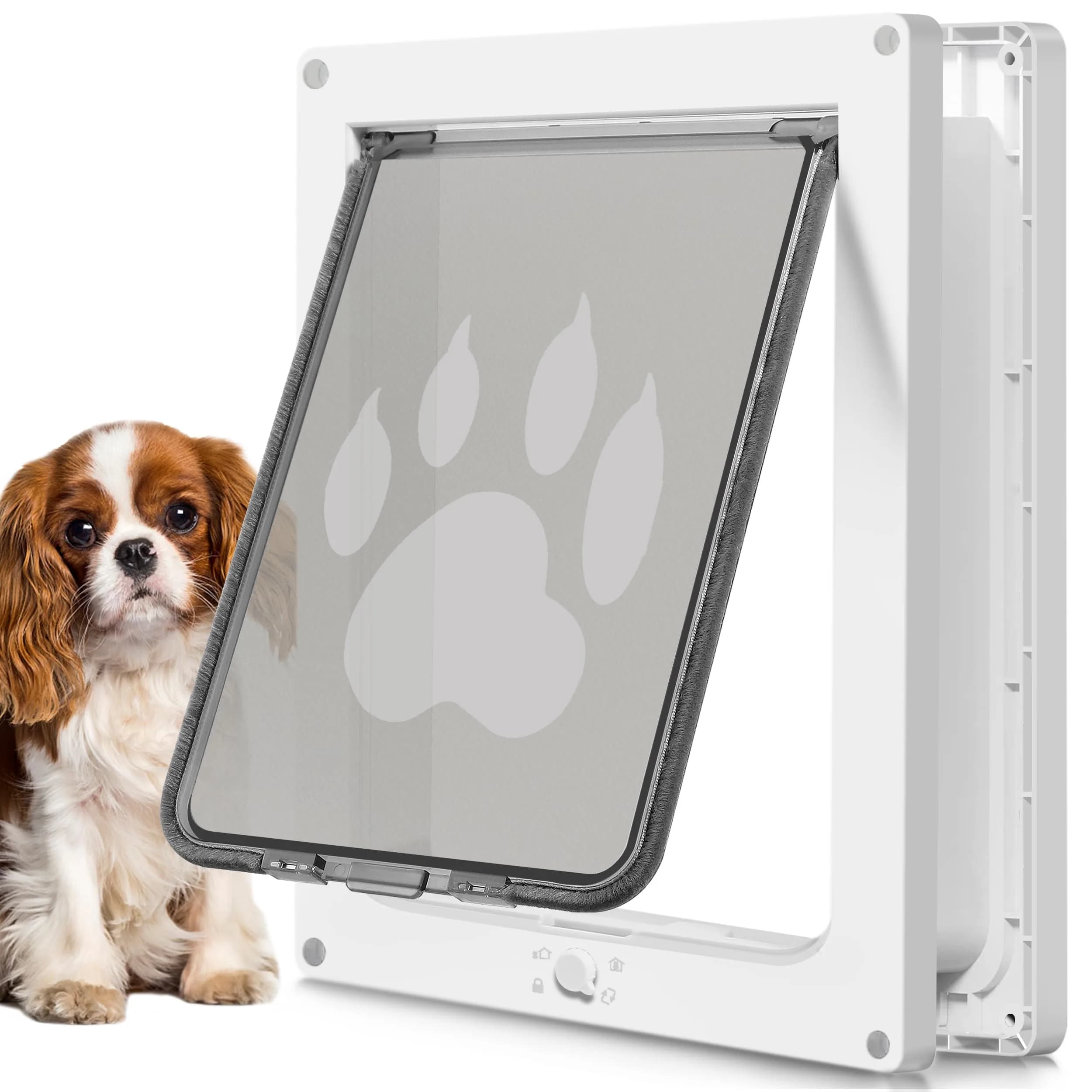 CEESC Small Dog & Cat Door, 7.25"x10" Flap, White | Weatherproof, Durable ABS Frame, Snap-in Panel — White