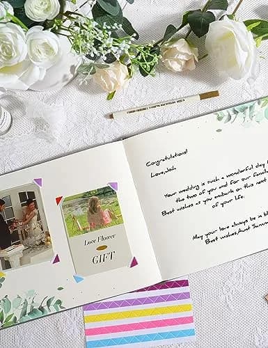 molekaus Wedding Guest Book Hardcover 8" x 10" (20.3 x 25.4 cm) with Photo Frame & Pen | Retro Linen Design for 100+ Guests thumbnail 4
