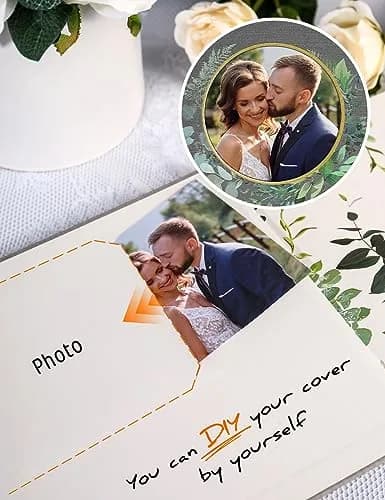 molekaus Wedding Guest Book Hardcover 8" x 10" (20.3 x 25.4 cm) with Photo Frame & Pen | Retro Linen Design for 100+ Guests thumbnail 2
