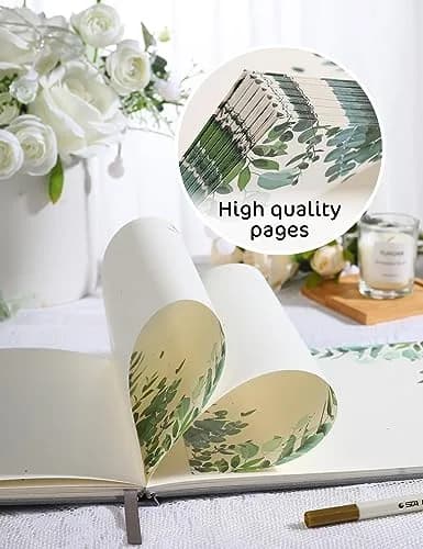 molekaus Wedding Guest Book Hardcover 8" x 10" (20.3 x 25.4 cm) with Photo Frame & Pen | Retro Linen Design for 100+ Guests thumbnail 3