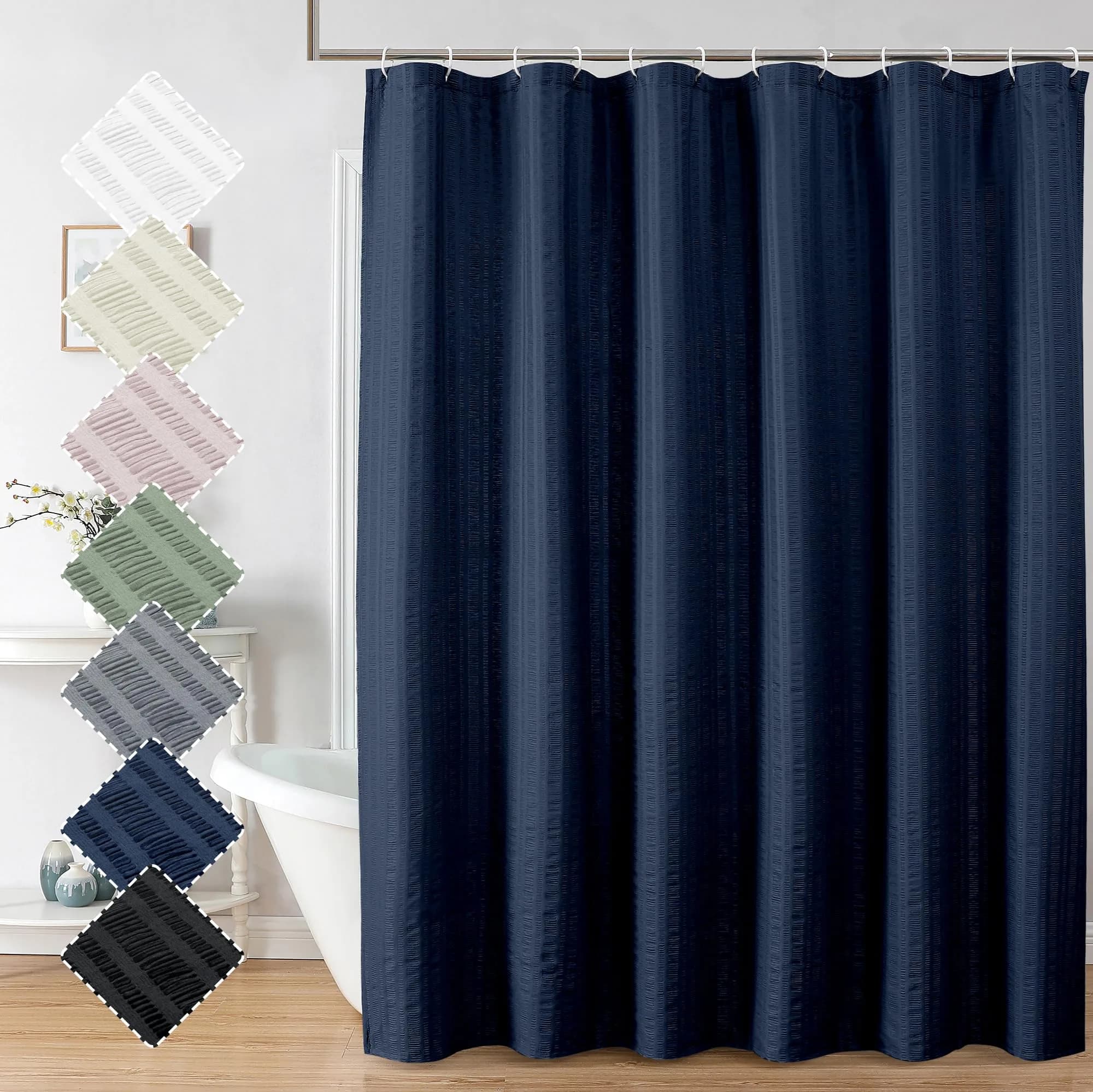 Aiyufeng Moga Navy Blue Fabric Shower Curtain 72x72 | Hotel Spa Polyester Cloth with 12 Holes — Navy Blue