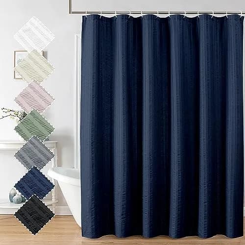 Aiyufeng Moga Navy Blue Fabric Shower Curtain 72x72 | Hotel Spa Polyester Cloth with 12 Holes thumbnail 1