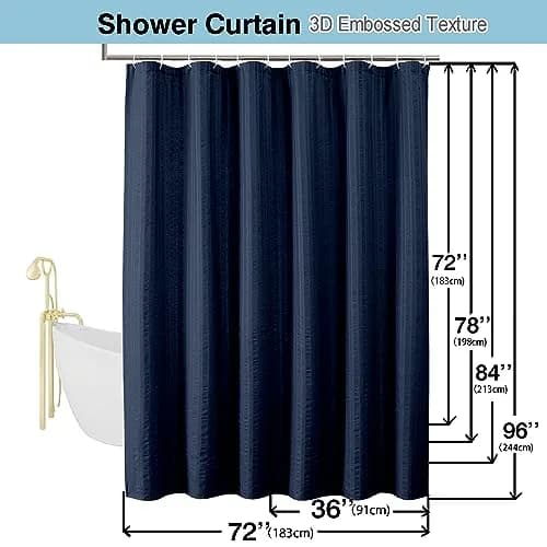 Aiyufeng Moga Navy Blue Fabric Shower Curtain 72x72 | Hotel Spa Polyester Cloth with 12 Holes thumbnail 8