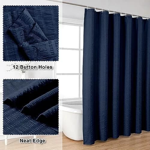 Aiyufeng Moga Navy Blue Fabric Shower Curtain 72x72 | Hotel Spa Polyester Cloth with 12 Holes thumbnail 2